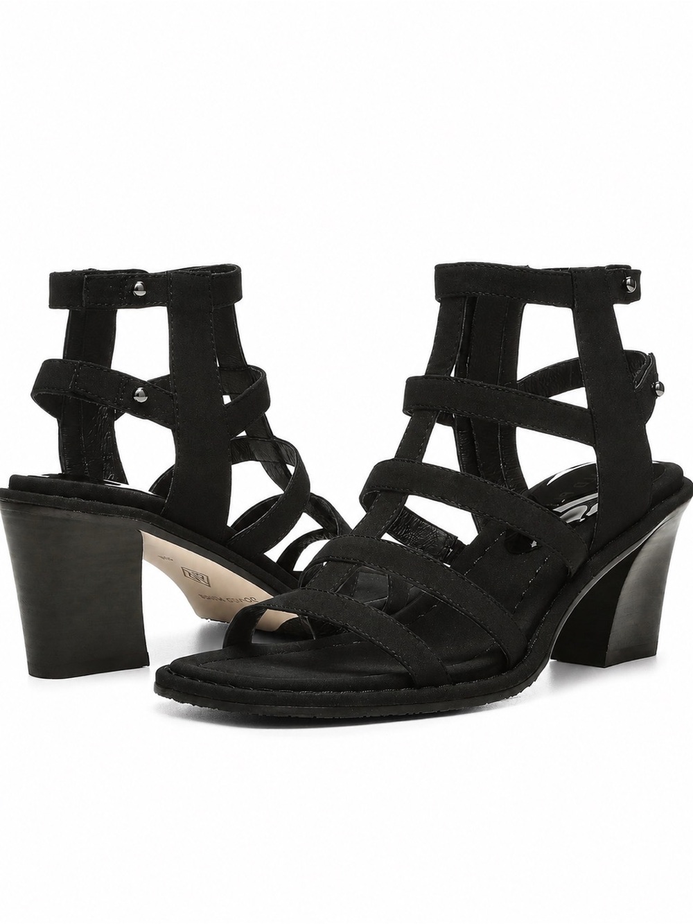 Donald Pliner Jenessa Black Leather Gladiator Block Heel Caged Sandal NIB Size 8